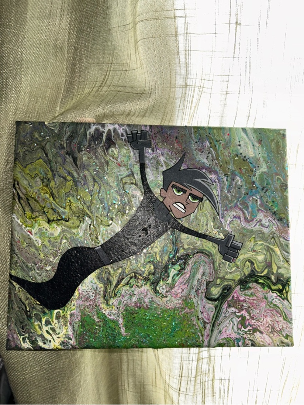 Handmade Danny Phantom Painting Custom One Of A Kind Pour Painting
